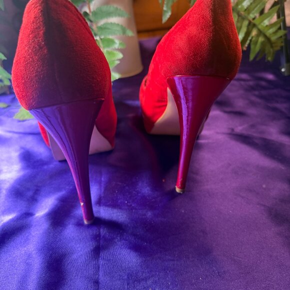 πKate Preston Red Suede 5.5" High Heel Pumps -Scalloped Detail & Platform 9.5 M - Picture 4 of 12